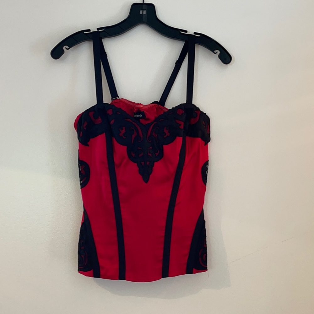 Bebe Red and Black Lace Bustier